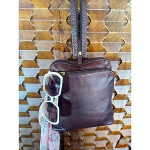 Stone Mountain Brown Leather Convertible Sling Backpack Bag Brass Hardware